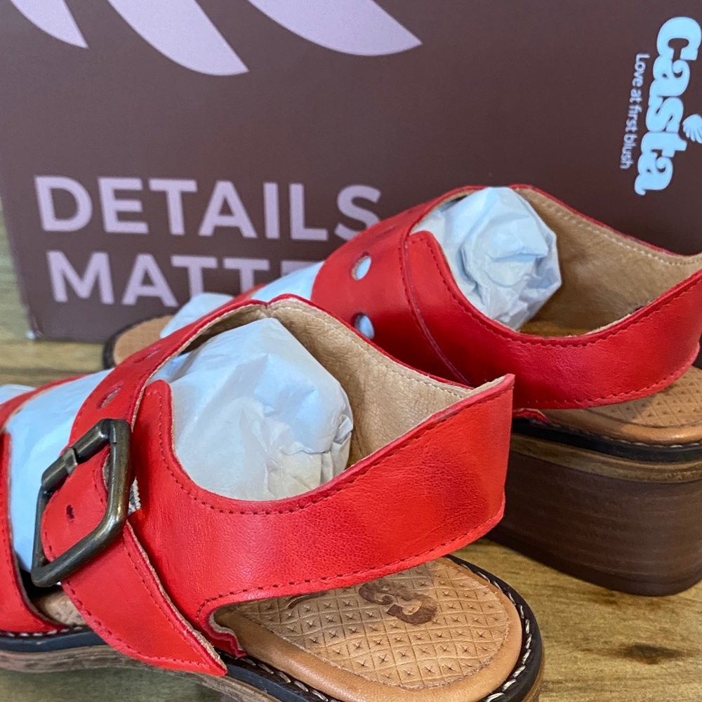 Casta Red Leather Women's Double Strap Sandals - Picture 2 of 7